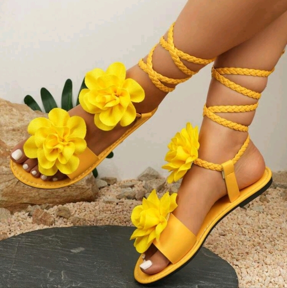 3D Floral Summer Women Roman Tie-Up Sandals - Picture 5 of 6